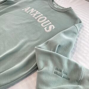Sage Green ANXIOUS Embroidered Oversized Crewneck Sweatshirt Women’s Large